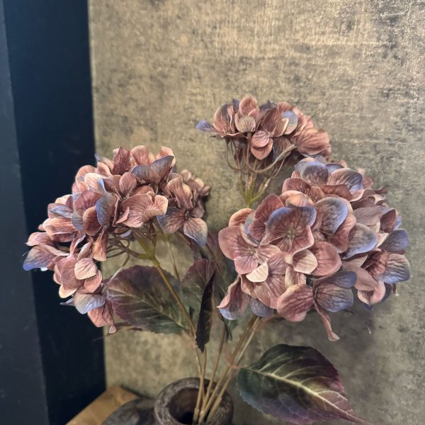Kunst hortensia 5 bollen oud roze blauw - Afbeelding 2