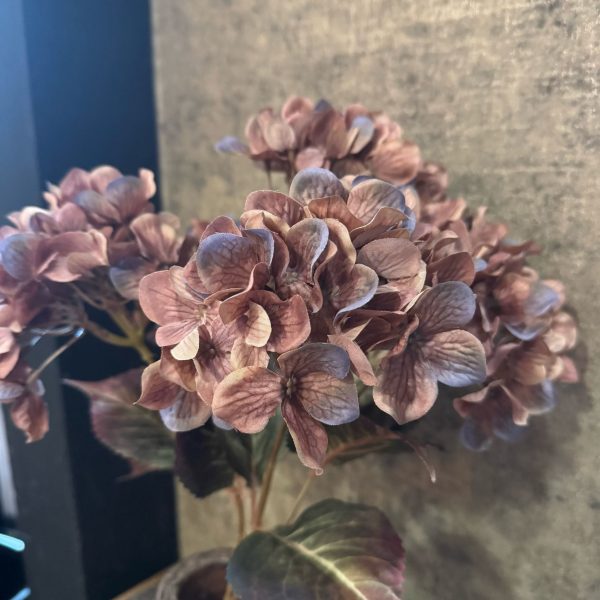 Kunst hortensia 5 bollen oud roze blauw - Afbeelding 3