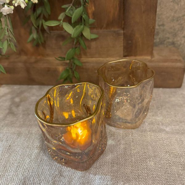 Windlicht organisch glas goud - Afbeelding 2